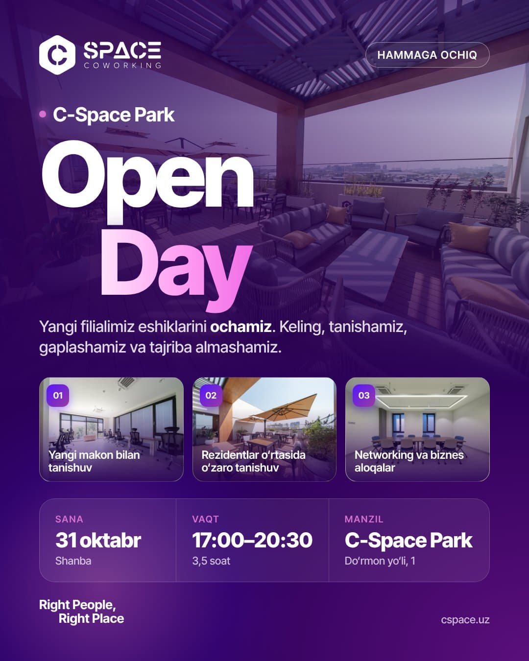 C-Space Park Open Day afishasi, 31-oktabr, 17:00–20:30